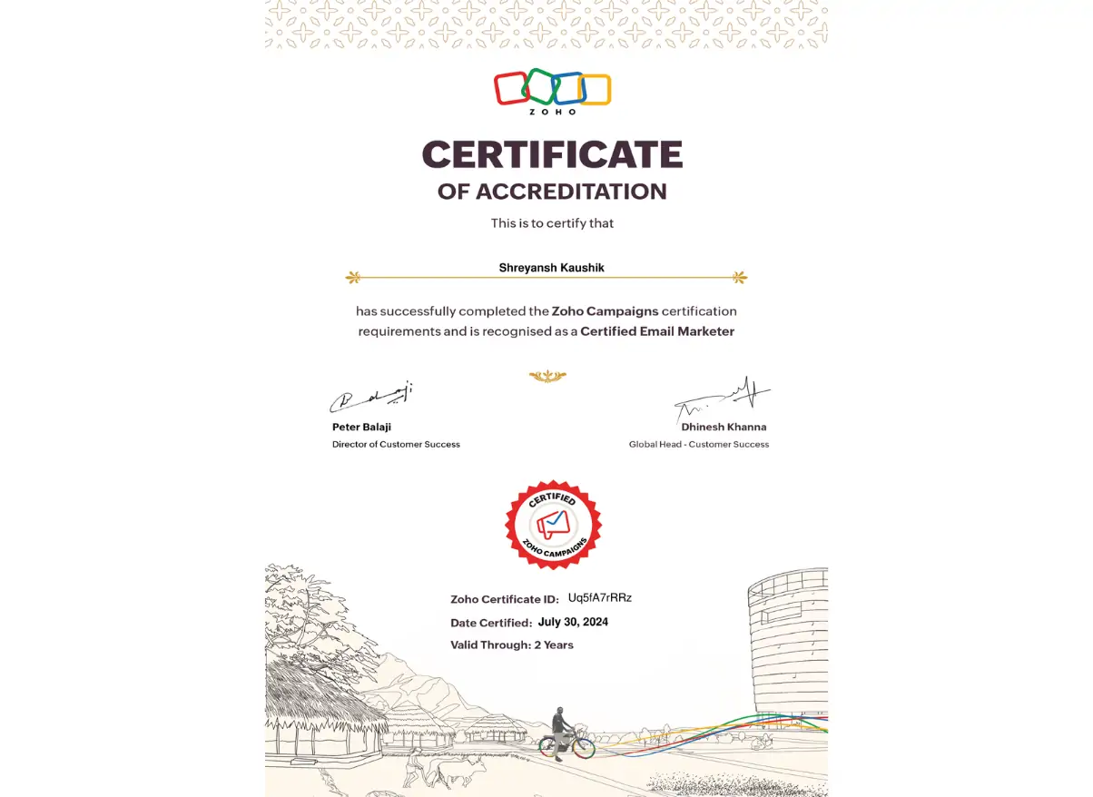 Zoho Campaign Certification - Recognized as Certified Email Marketer
