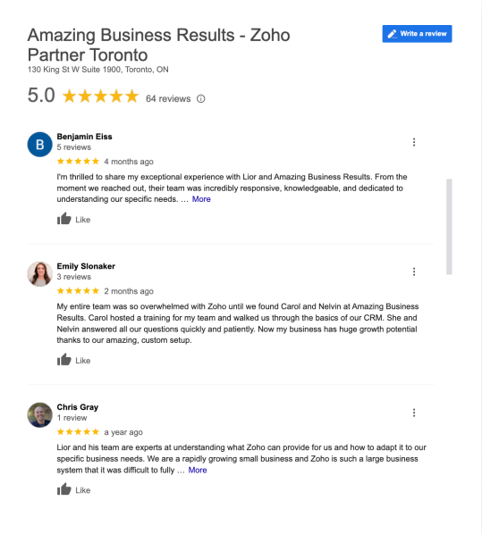 ABR client review — Zoho CRM partner five star rating