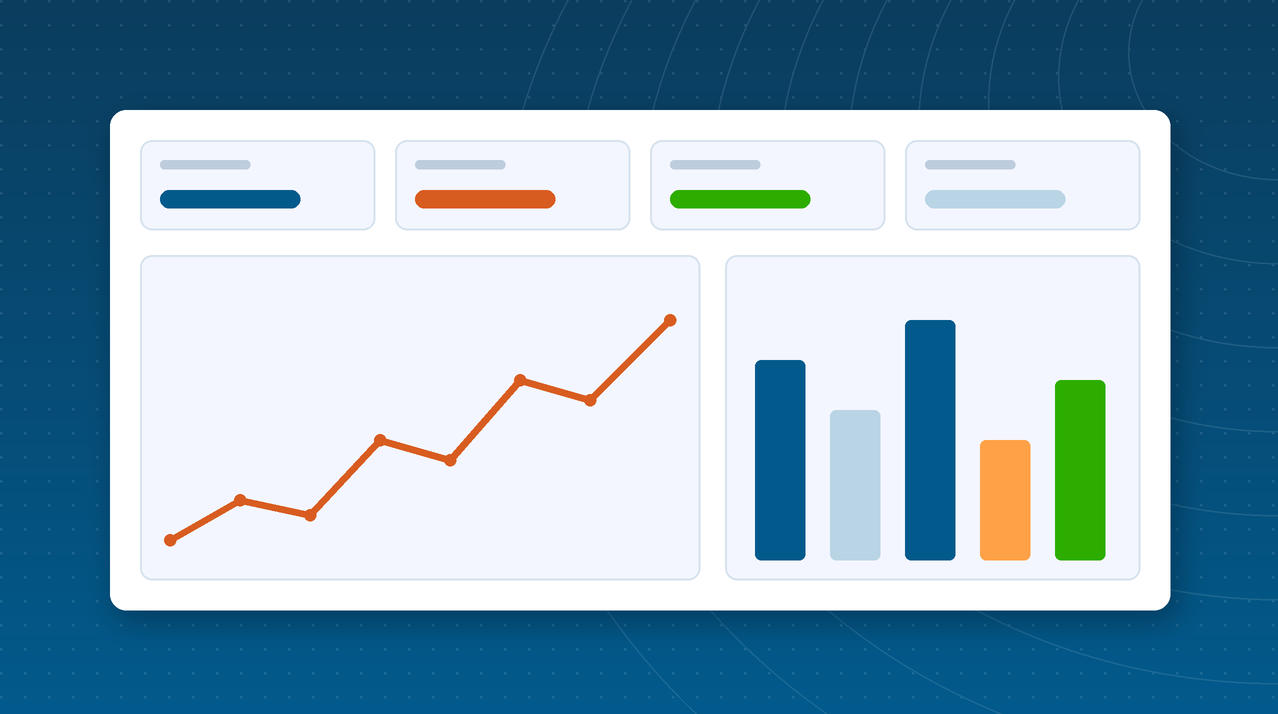 Illustration of a business dashboard with KPI tiles and charts