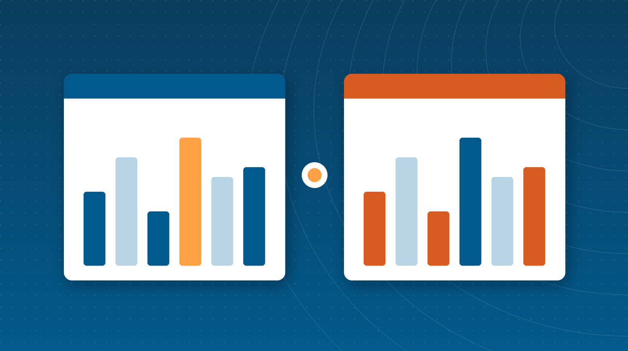 Illustration of two analytics dashboards compared side by side