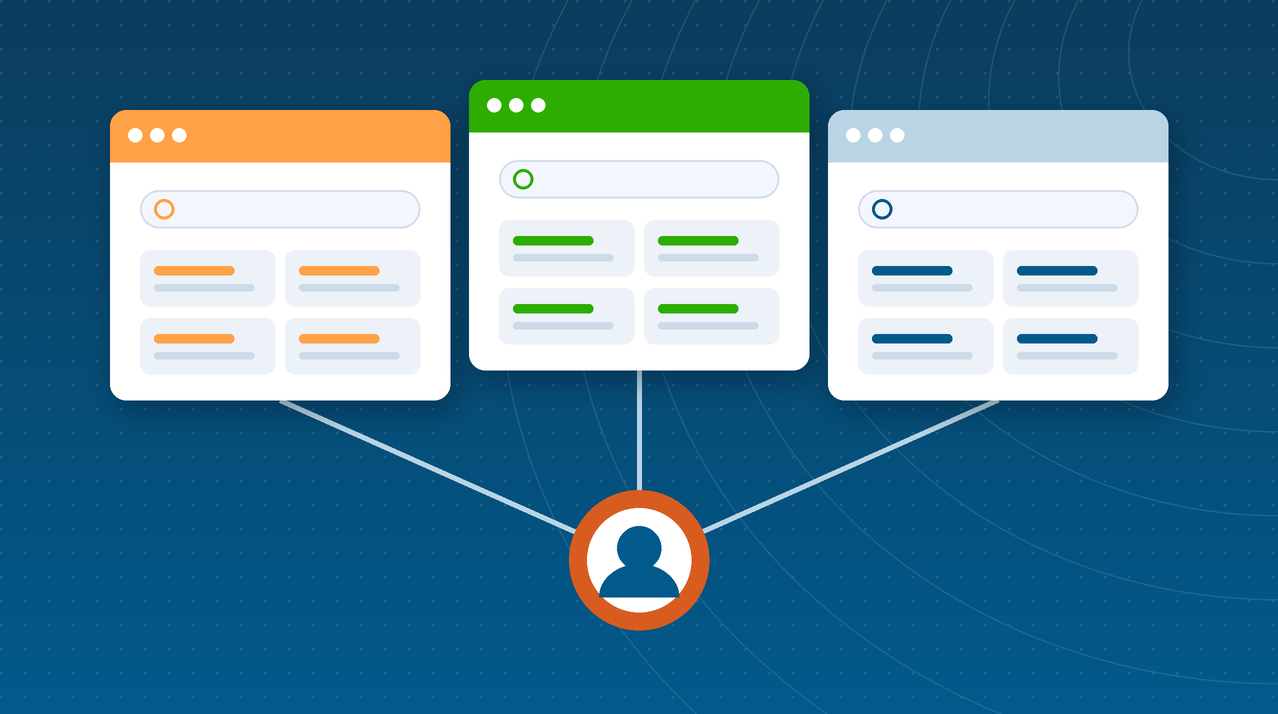 Illustration of three branded help center portals connected to a single support hub