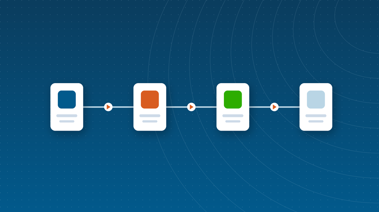 Illustration of connected app nodes passing data along an automated workflow