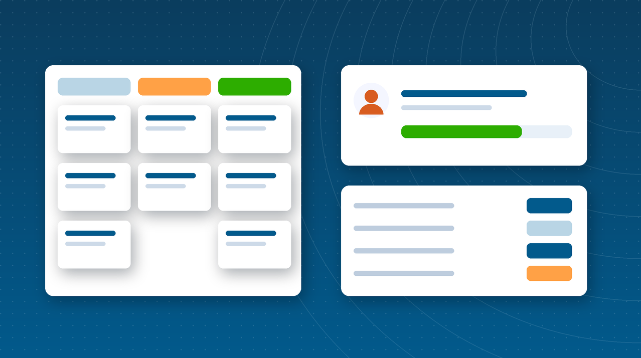 Illustration of an agency project board with client view and timesheet