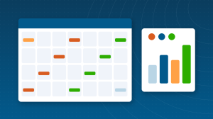Illustration of a social media content calendar with scheduled posts and analytics