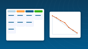 Illustration of a scrum board with a burndown chart